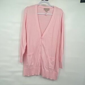 Woman within NWOT pink cotton button up cardigan